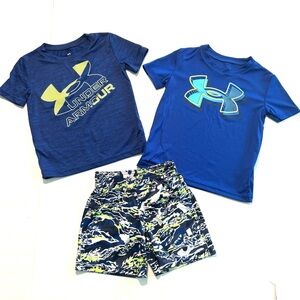 Under Armour Boys‎ Bundle 2 shirts Sz 4 and shorts Sz 3 Athletic Set LIKE NEW